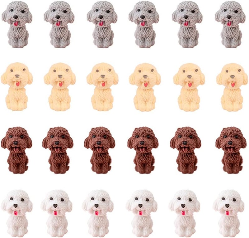 waremew 24 Pcs Cute Dog Pencil Erasers Toppers,Pencil Top Erasers,3D Animal Pet Erasers for Students School Office Writing Drawing Gift - Image 1